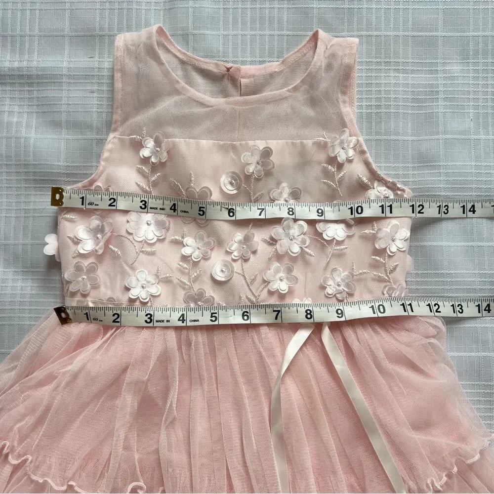 Jona Michelle Pink Tiered Embellished Girls Formal Pink Sleeveless Dress SZ 5